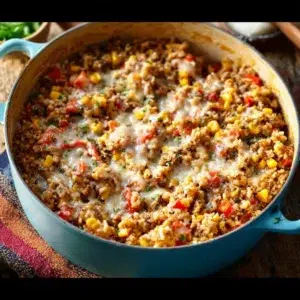 Ground Beef and Rice Skillet Recipe for Quick Weeknight Comfort 5 Ground beef and rice skillet dish, featuring seasoned beef and vegetables.