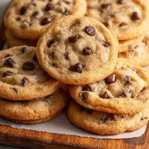 Soft Chocolate Chip Cookies 4 Freshly baked soft chocolate chip cookies on a cooling rack.