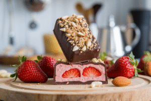 Franoi Chocolate Bar—glossy 70% dark chocolate with freeze-dried strawberries and sea salt shards