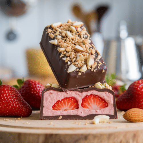 The Franoi Chocolate Bar Is the Only Sweet Treat You’ll Ever Need 11 Franoi Chocolate Bar—glossy 70% dark chocolate with freeze-dried strawberries and sea salt shards