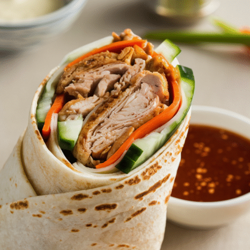 General Tso’s Chicken Wrap: Takeout Flavor, Weeknight Easy 9 Halved General Tso’s chicken wrap showing crispy chicken, slaw, avocado, spicy mayo