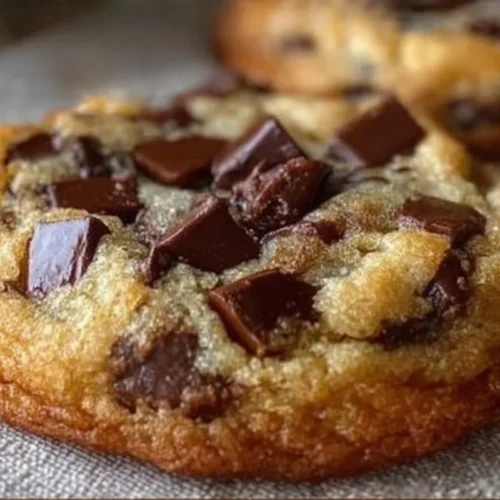 Ultra thick bakery style chocolate chip cookies on a cooling rack.