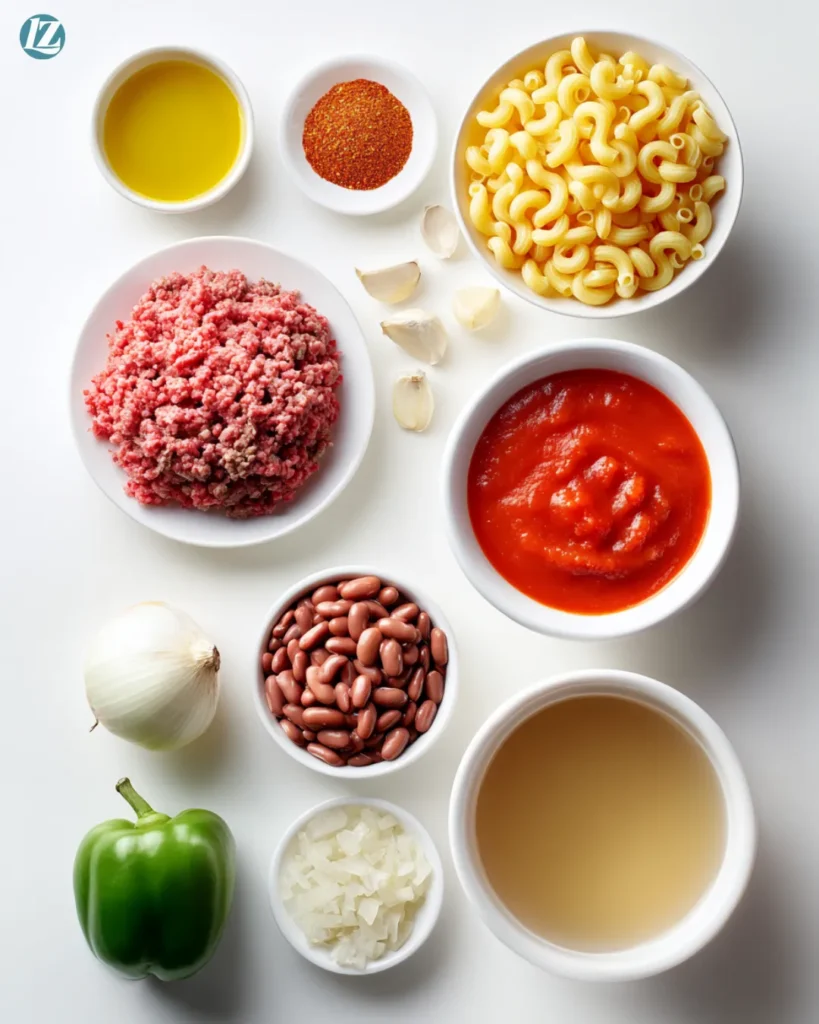 American Goulash Recipe for Easy, Comforting Weeknight Dinners 2 American goulash recipe ingredients neatly arranged