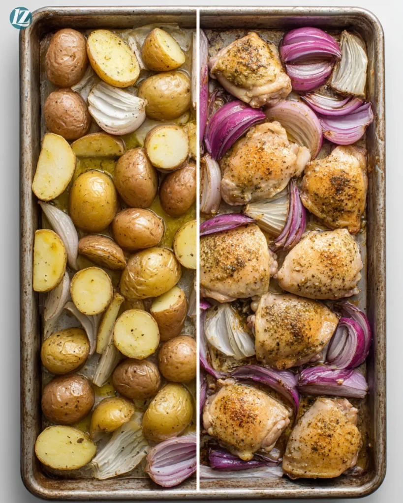 Baked Chicken Thighs and Potatoes Recipe step-by-step collage