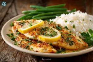 Baked tilapia recipe ingredients overhead view