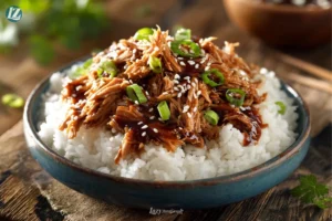 Crockpot teriyaki chicken thighs final dish close up