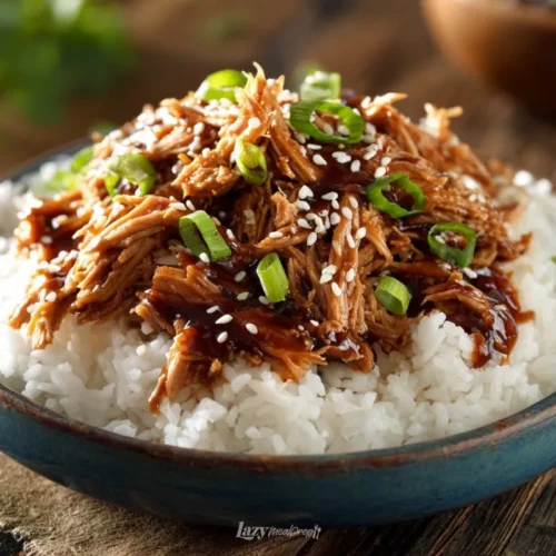 Crockpot teriyaki chicken thighs final dish close up