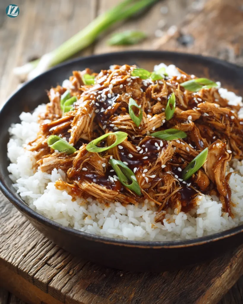 Crockpot teriyaki chicken thighs final dish close up