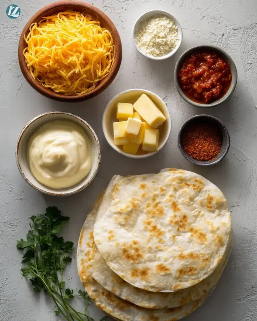 Easy Cheesy Chicken Quesadillas Recipe for Fast Weeknight Flavor 2 Easy Cheesy Chicken Quesadillas ingredients on white surface