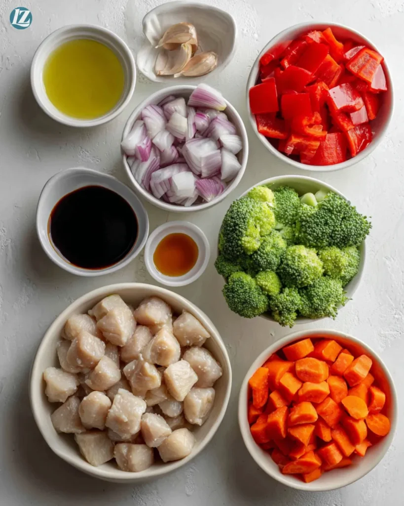 Easy chicken stir fry ingredients overhead view