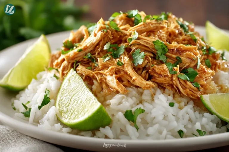 Final serving of Slow Cooker Cilantro Lime Chicken with rice
