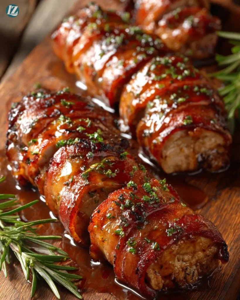Bacon Wrapped Pork Tenderloin Recipe for Crispy Juicy Flavor 4 Final sliced Bacon Wrapped Pork Tenderloin on plate