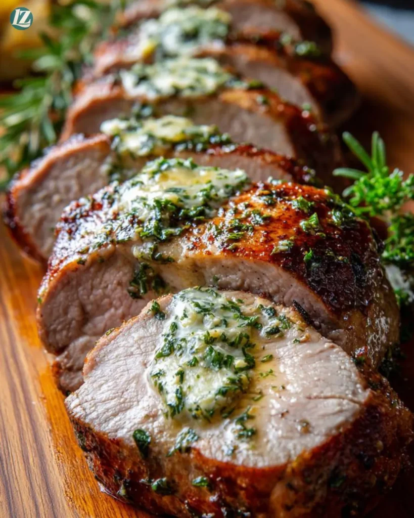 Final sliced Pan Seared Pork Tenderloin on plate