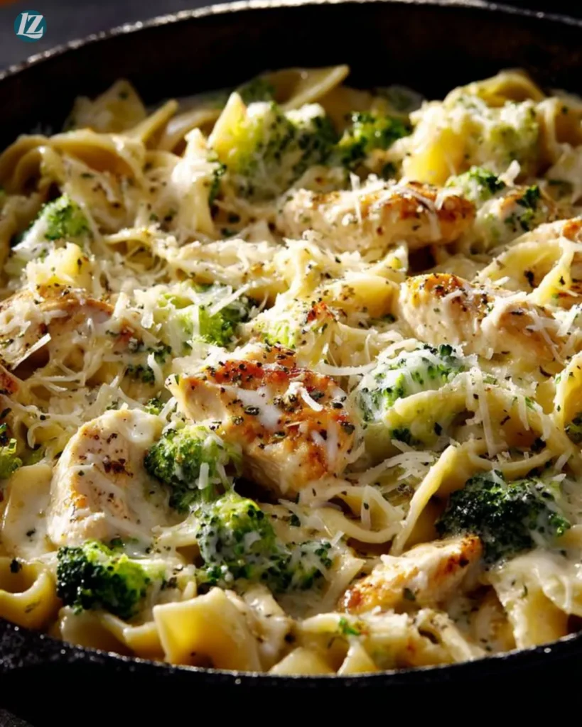 Easy Chicken Broccoli Alfredo Recipe for Creamy Weeknight Comfort 4 Finished Easy Chicken Broccoli Alfredo in skillet
