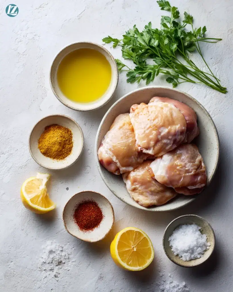 Grilled Boneless Chicken Thighs ingredients overhead