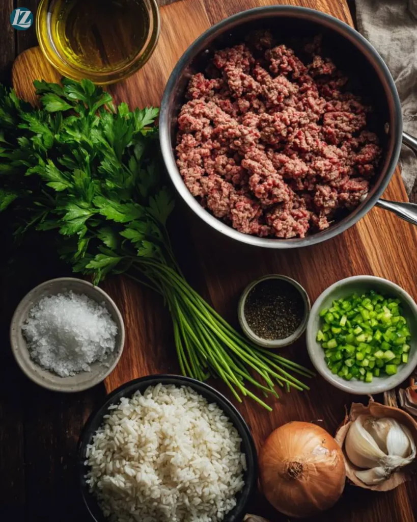 Ground Beef and Rice Skillet Recipe for Quick Weeknight Comfort 2 Ground Beef and Rice Skillet ingredients on clean surface
