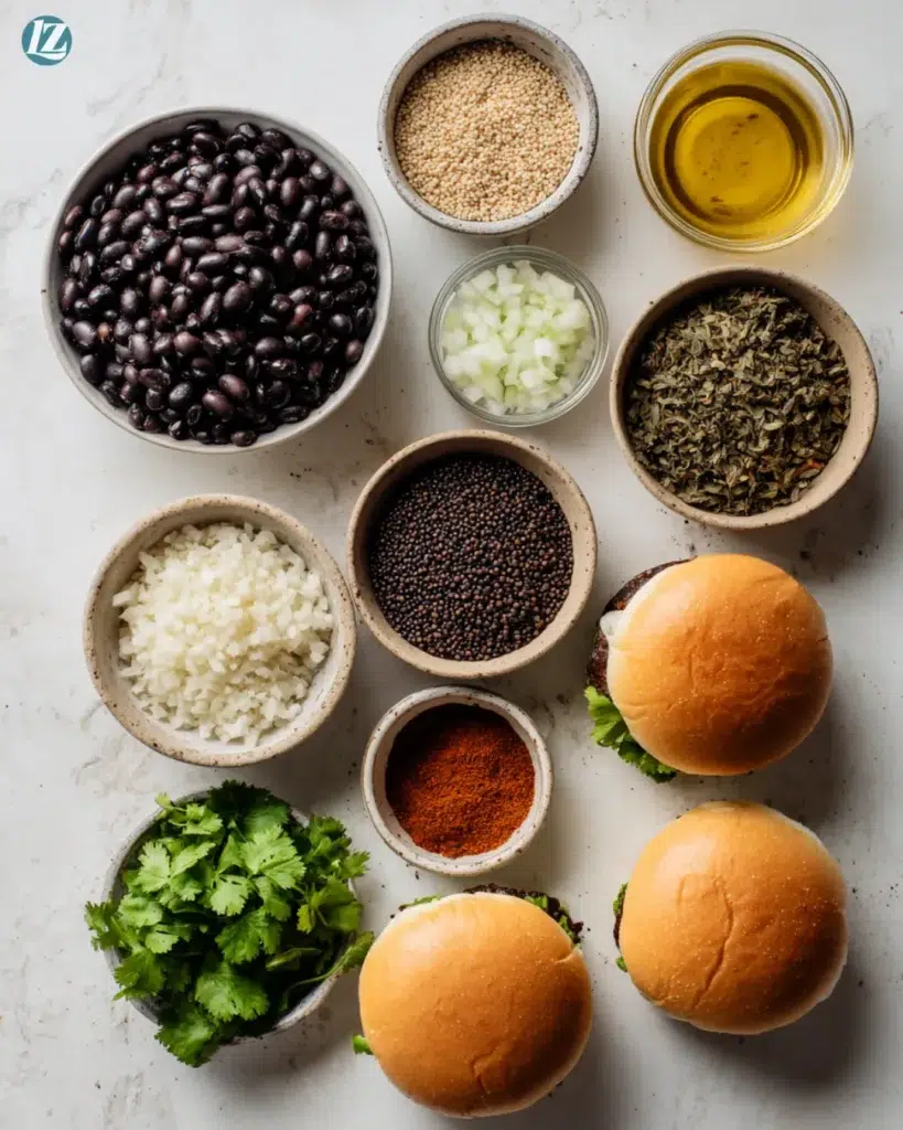 Healthy Black Bean Burgers Recipe That Actually Satisfies 2 Healthy black bean burger ingredients overhead view
