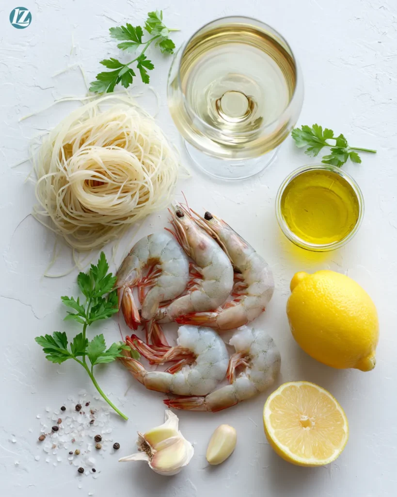 Healthy Shrimp Scampi Recipe That’s Fast, Fresh, and Flavorful 2 Healthy shrimp scampi ingredients overhead view