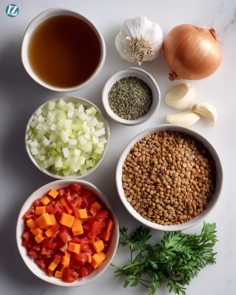 Hearty Lentil Soup Recipe That Warms You Right Up 2 Hearty lentil soup ingredients overhead view