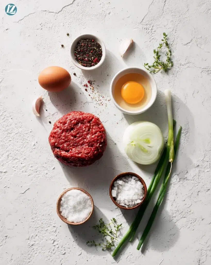 Homemade Hamburger Patties Recipe That’s Juicy Every Time 3 Homemade hamburger patties ingredients on table