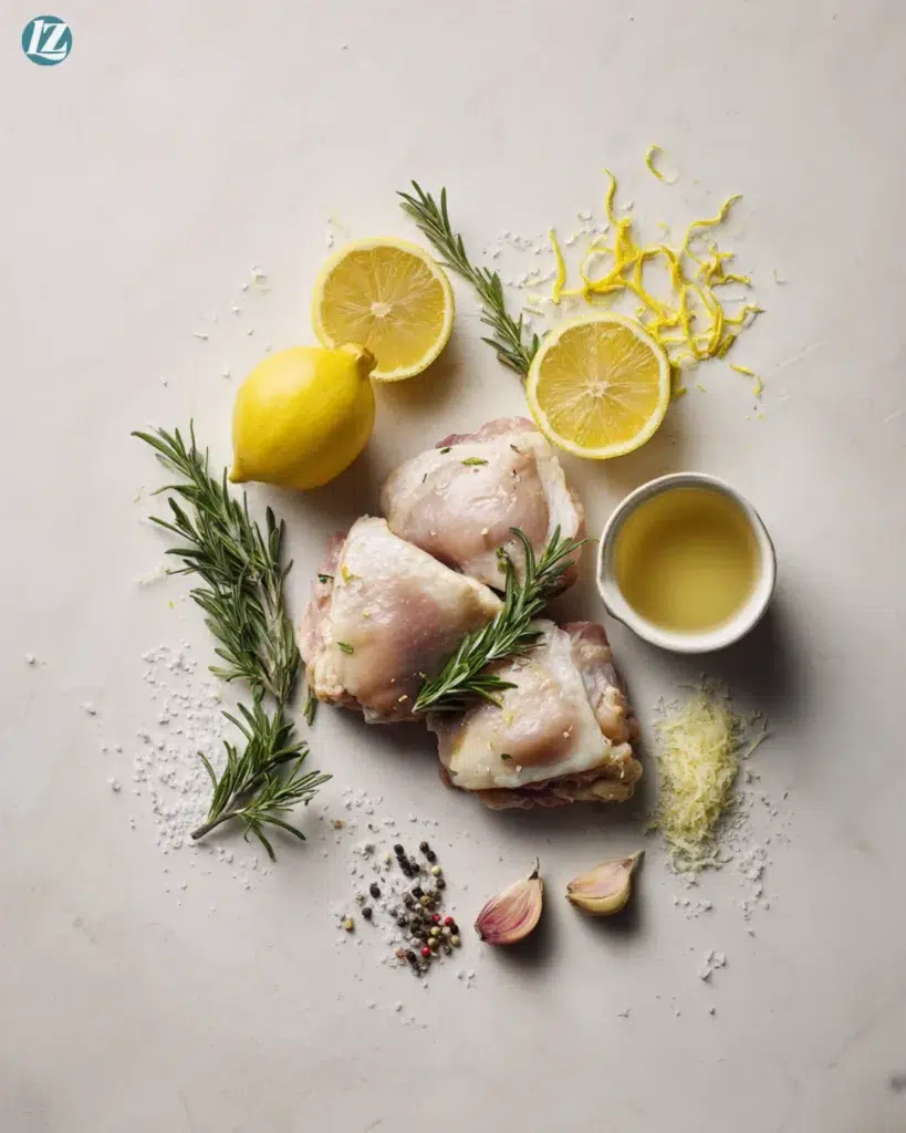 Lemon Rosemary Chicken Thighs Recipe That’s Bright 3 Lemon Rosemary Chicken Thighs ingredients overhead view