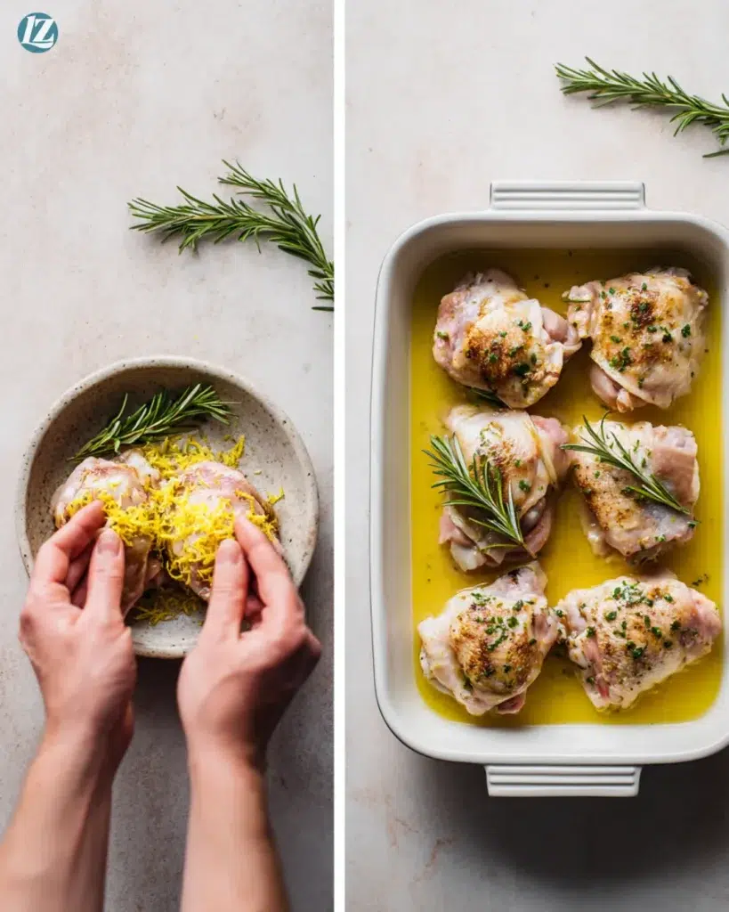 Lemon Rosemary Chicken Thighs Recipe That’s Bright 2 Lemon Rosemary Chicken Thighs step-by-step collage