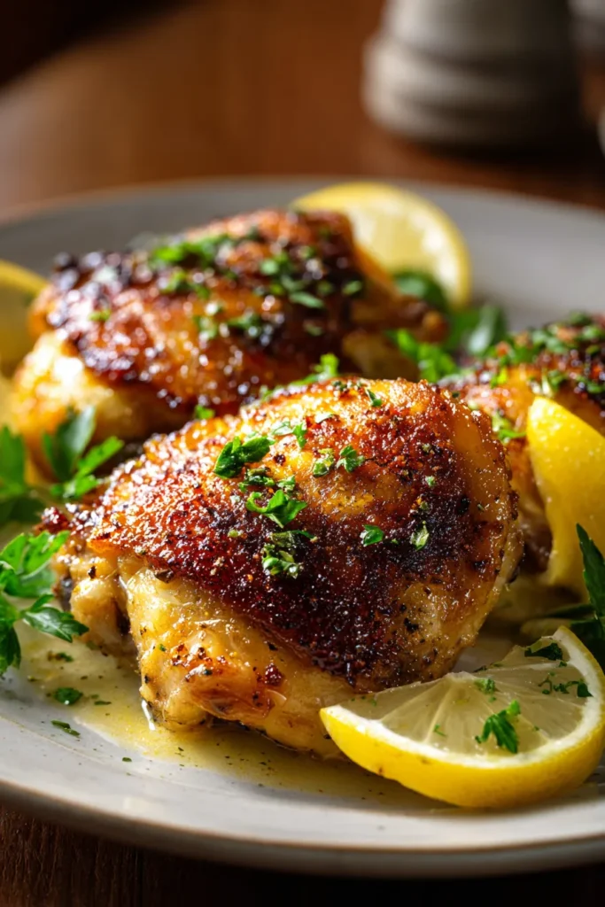 Pan Seared Chicken Thighs final serving plate