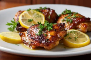 Pan Seared Chicken Thighs final serving plate