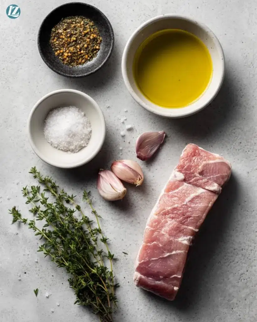 Pan Seared Pork Tenderloin ingredients on clean surface
