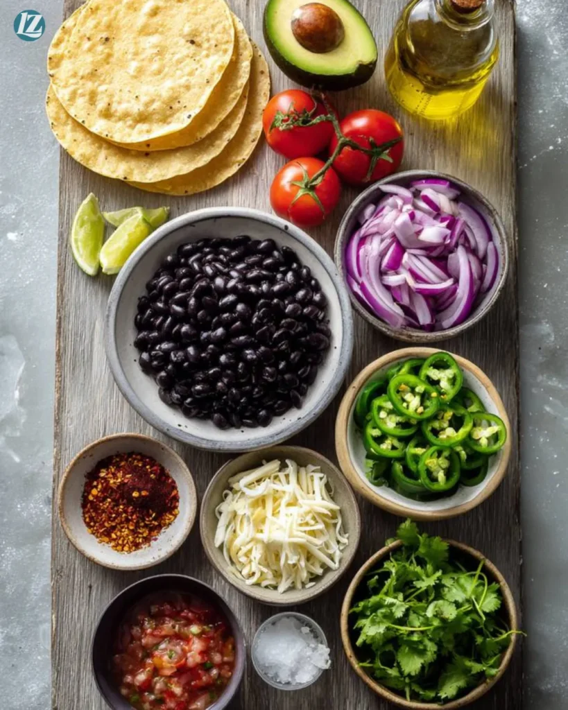 Quick Black Bean Tostadas Recipe for Easy Weeknight Flavor 2 Quick Black Bean Tostadas ingredients on white surface