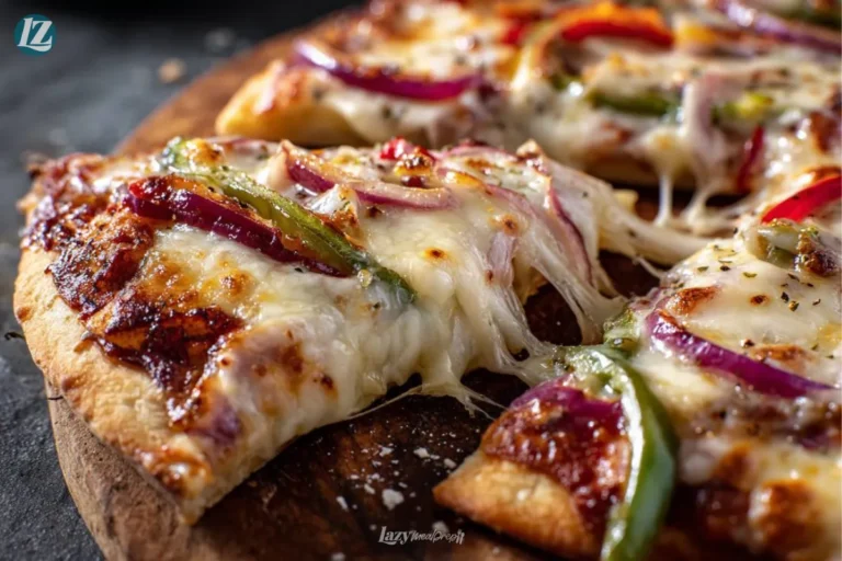 Finished Quick Tortilla Pizza sliced on plate