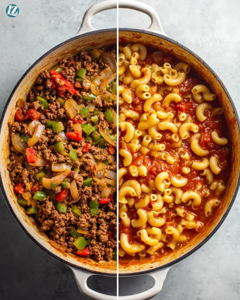 American Goulash Recipe for Easy, Comforting Weeknight Dinners 3 Step by step American goulash cooking collage