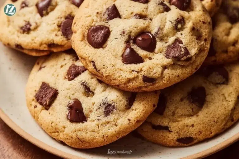 Bakery style gluten free chocolate chip cookies on a plate