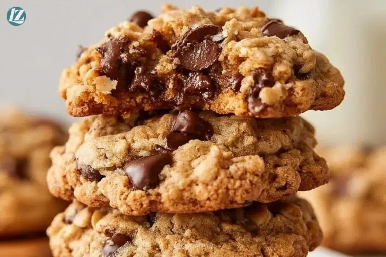 Bakery style oatmeal chocolate chip cookies with chocolate chips and oats