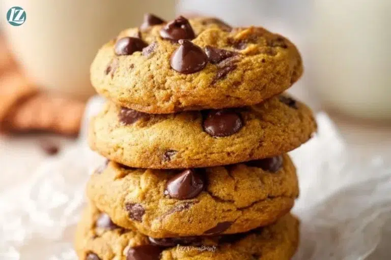 Delicious pumpkin chocolate chip cookies on a plate, perfect for fall baking.