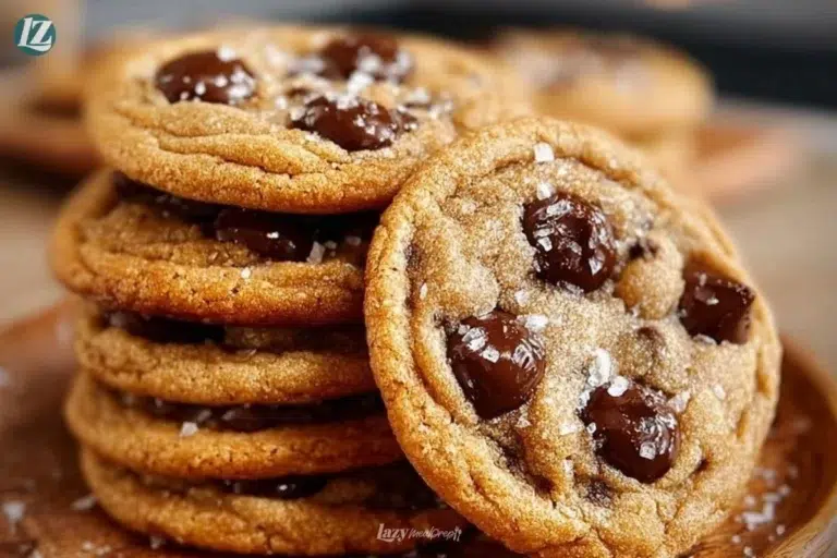 Brown butter chocolate chip cookies with sea salt showcasing a delicious texture
