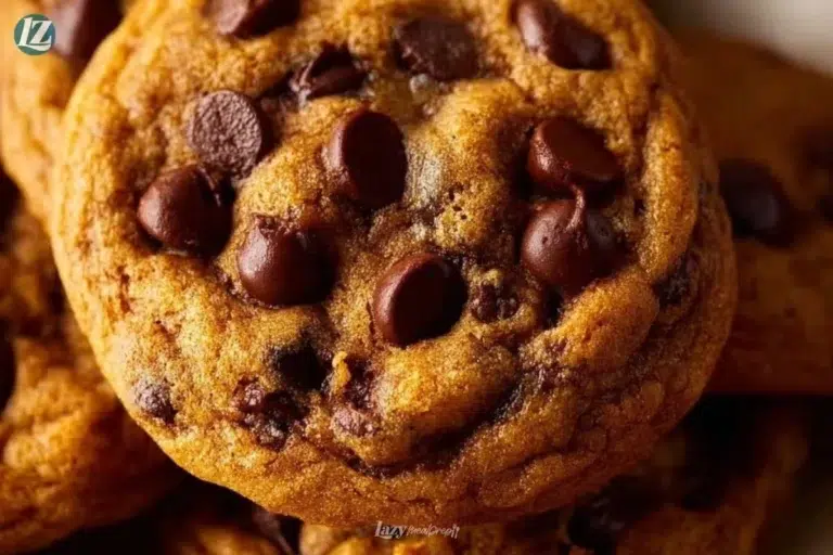 Brown butter pumpkin chocolate chip cookies on a rustic table