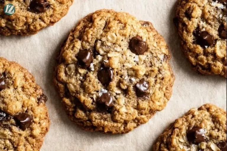 Chewy oatmeal chocolate chip cookies fresh out of the oven