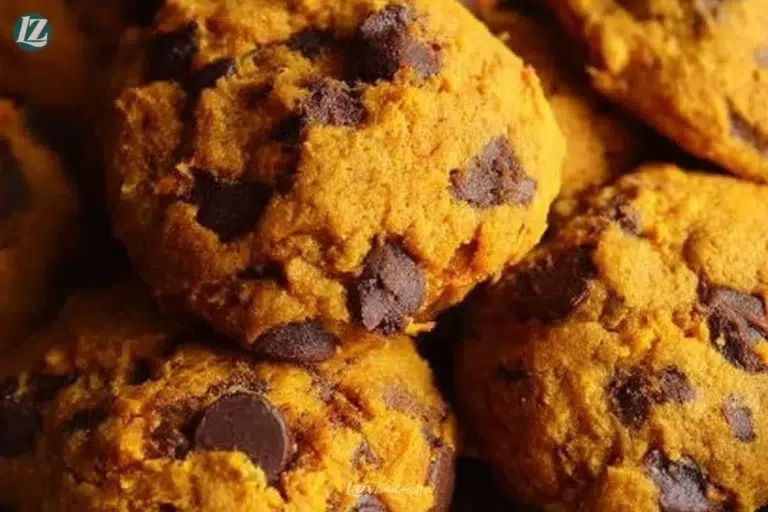 Chewy pumpkin chocolate chip cookies on a plate, perfect for fall baking.