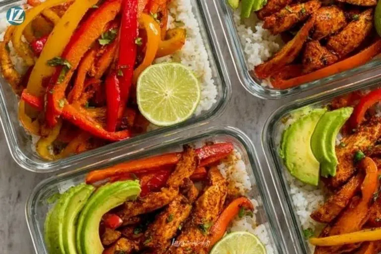 Colorful Chicken Fajita Meal Prep Bowls with grilled chicken, peppers, and rice