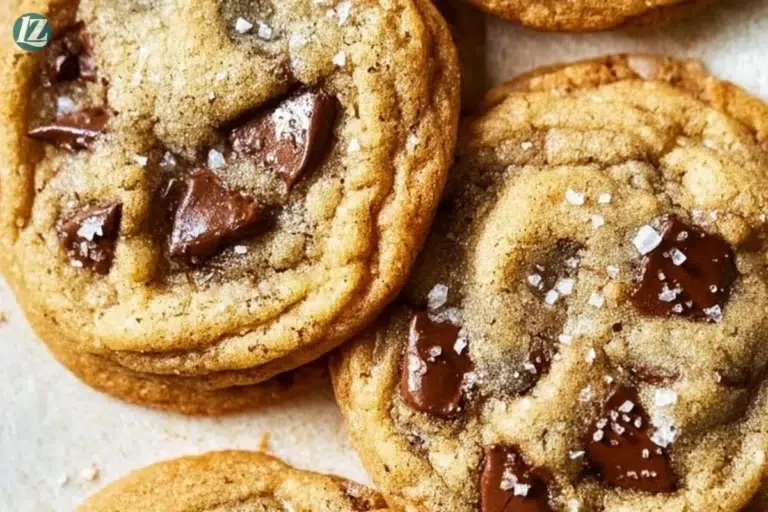 Delicious classic brown butter chocolate chip cookies on a baking sheet