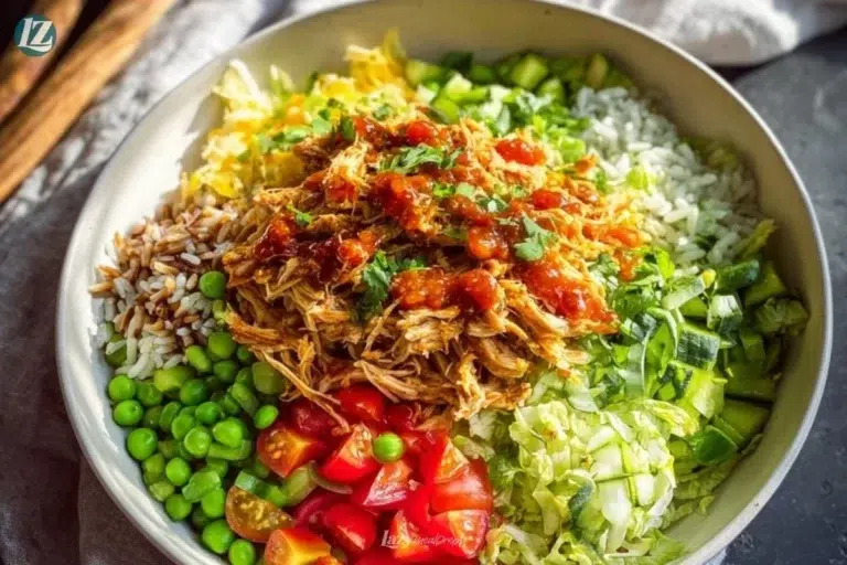 Cold Chicken Noodle Salad with Creamy Peanut Dressing served in a bowl