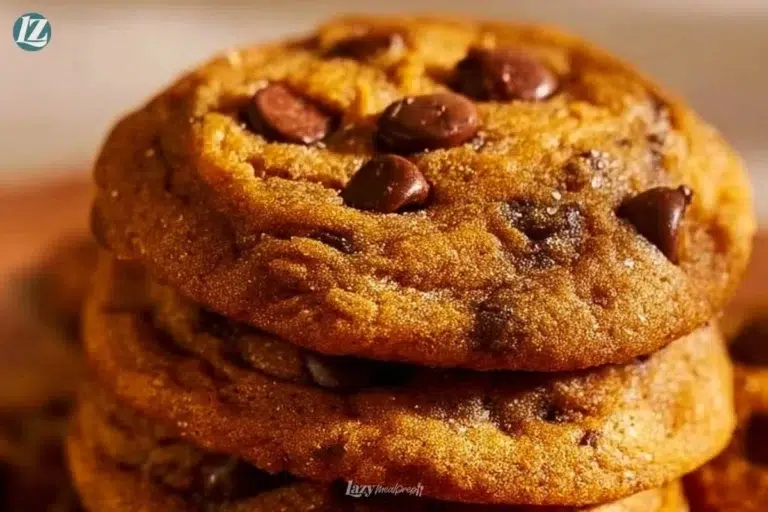 Cozy fall brown butter pumpkin chocolate chip cookies on a rustic wooden table