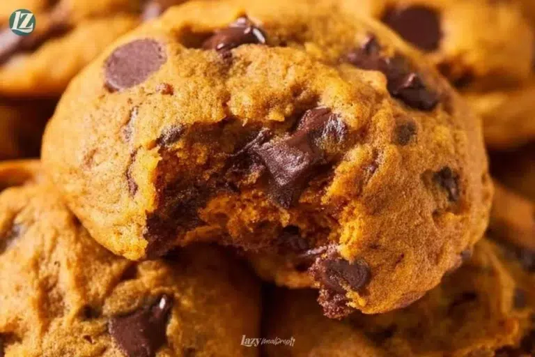 Freshly baked homemade pumpkin chocolate chip cookies on a cooling rack