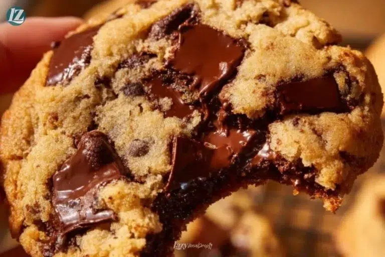Freshly baked brown butter chocolate chip cookies on a cooling rack