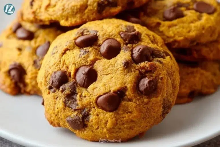 Freshly baked pumpkin chocolate chip cookies on a plate