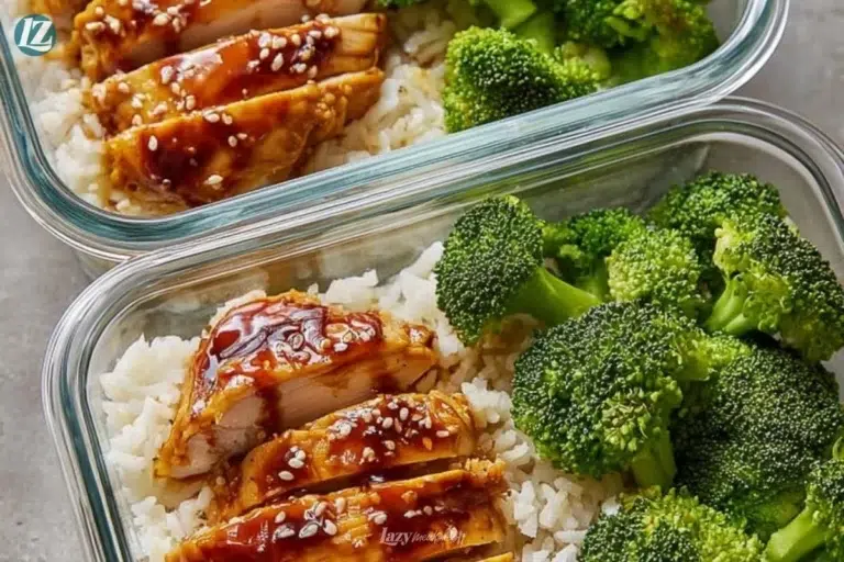 Meal prep teriyaki chicken bowls with rice and vegetables