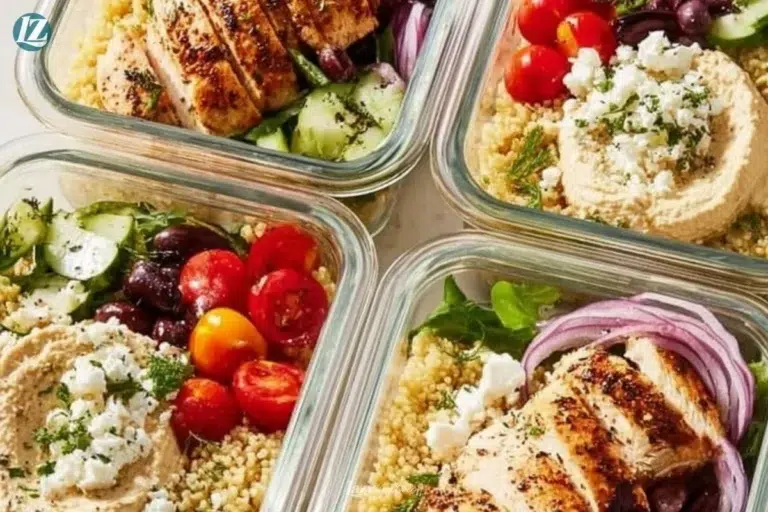 Colorful Mediterranean meal prep bowls with fresh ingredients and vibrant flavors