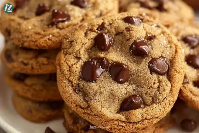 Delicious nutty brown butter chocolate chip cookies on a cooling rack