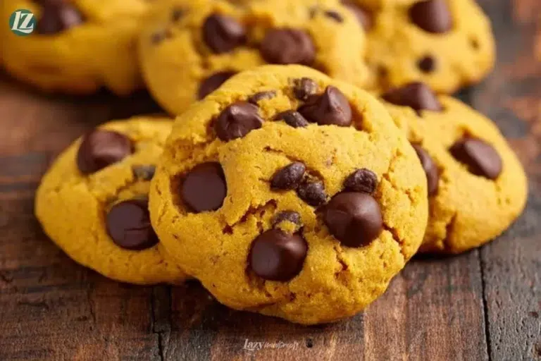 Old fashioned pumpkin chocolate chip cookies on a rustic kitchen table